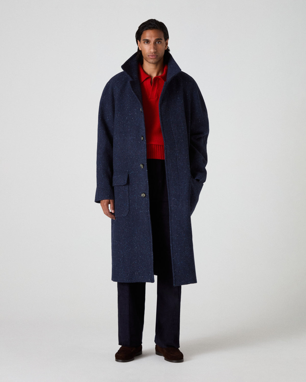 Nelson II Tweed Raglan Coat - Navy Berg & Berg