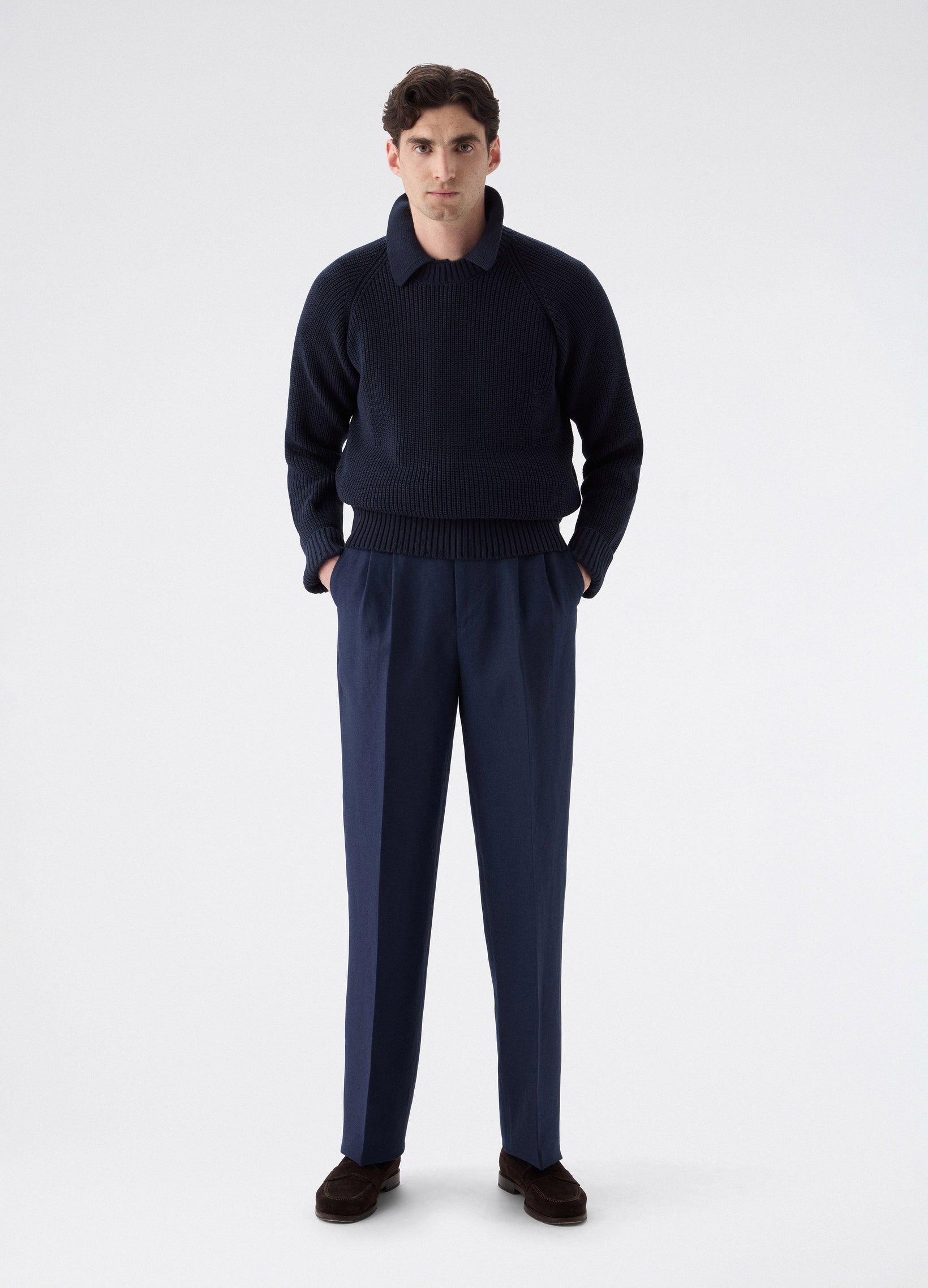 August Wool/Linen Trousers - Navy | Berg & Berg