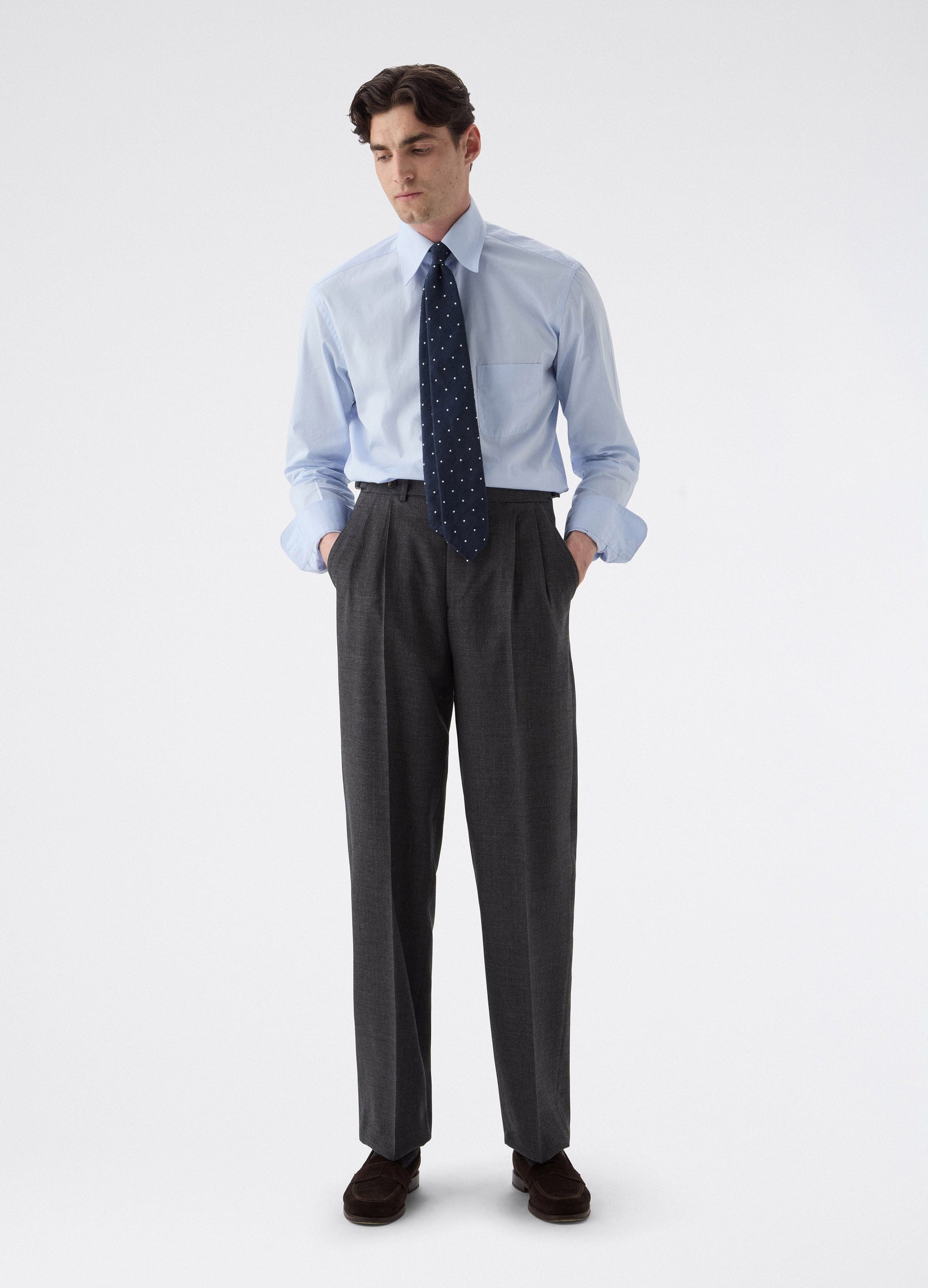 August High Twist Wool Trousers - Mid Grey | Berg & Berg