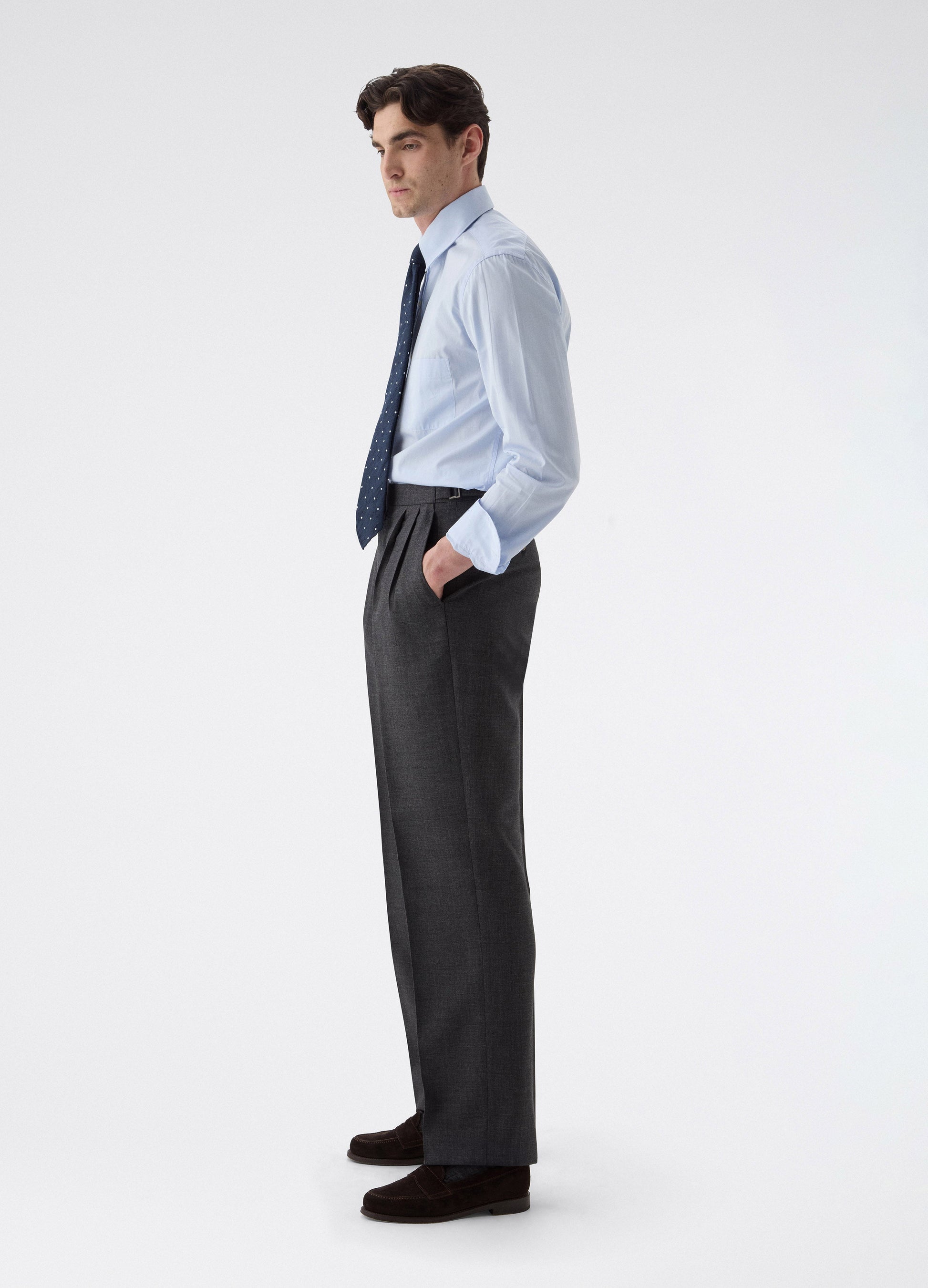 August High Twist Wool Trousers - Mid Grey | Berg & Berg