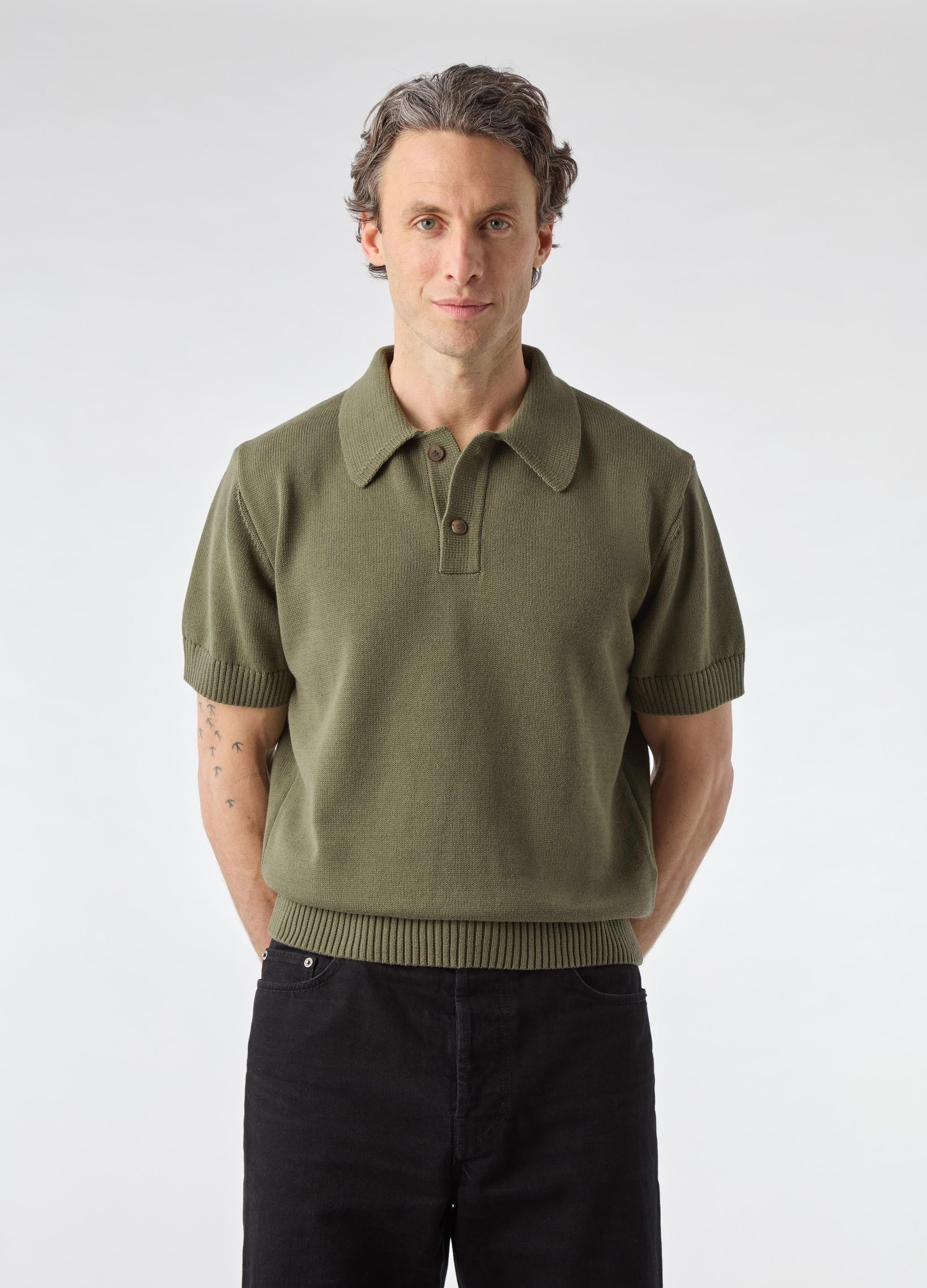 Bror Knitted Polo - Olive | Berg & Berg