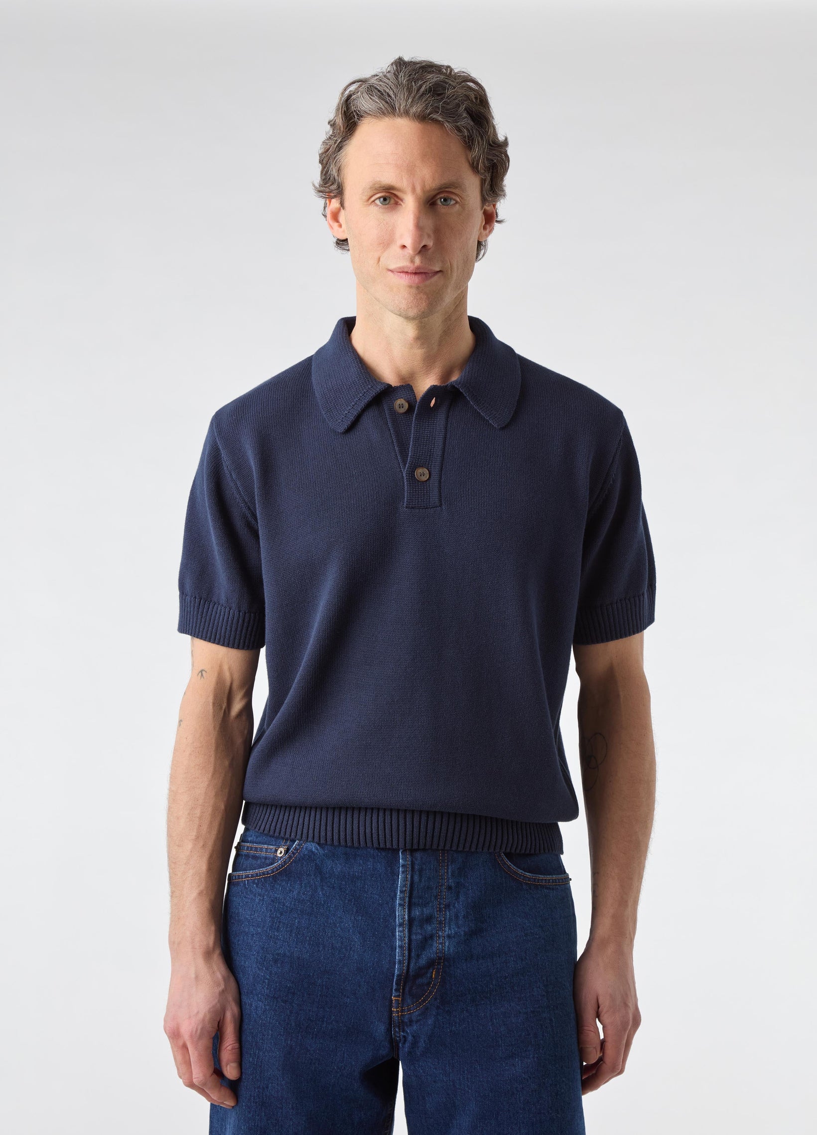 Bror Knitted Polo - Navy | Berg & Berg