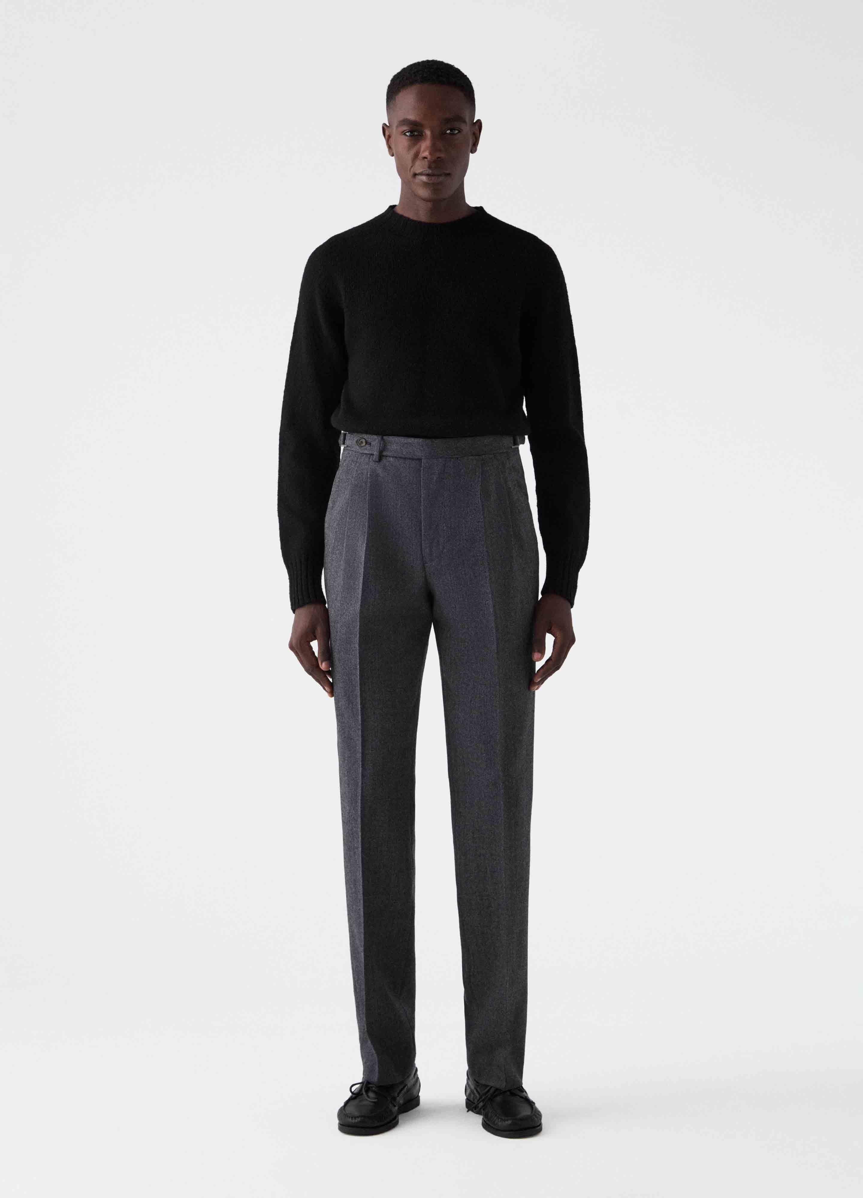 Antonio Herringbone Wool Trousers - Mid Grey Berg & Berg