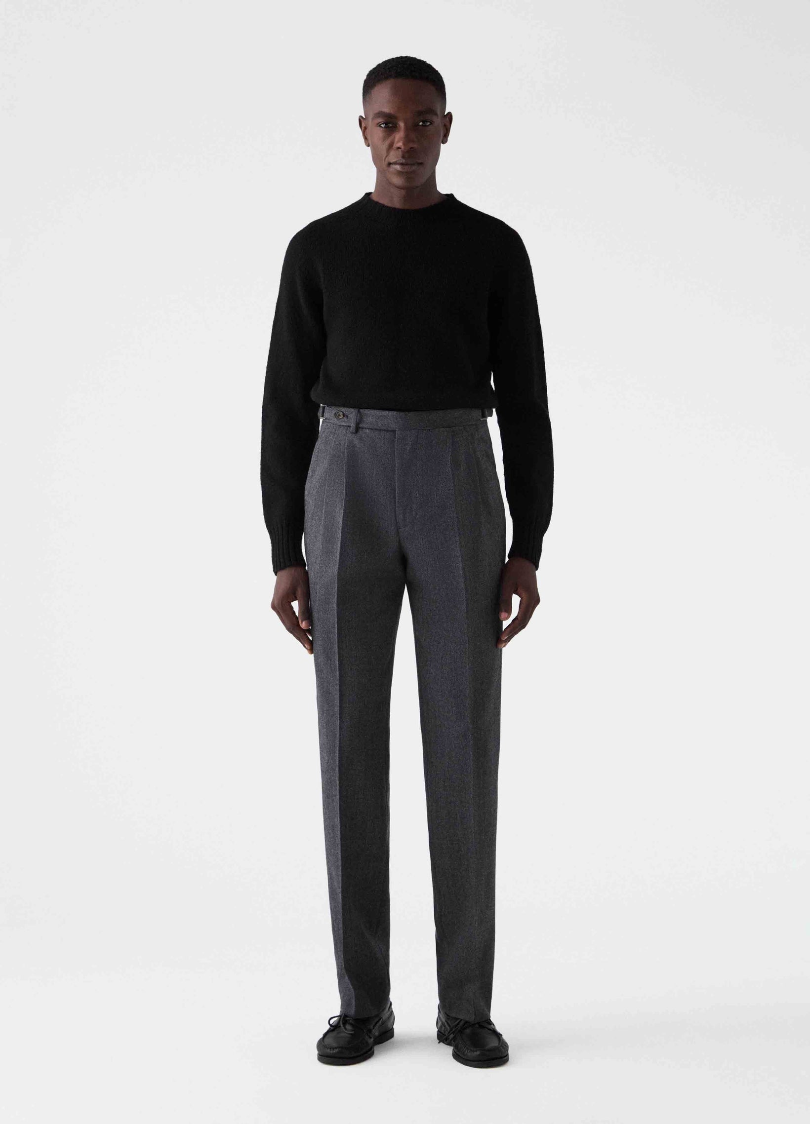 Antonio Herringbone Wool Trousers - Mid Grey Berg & Berg