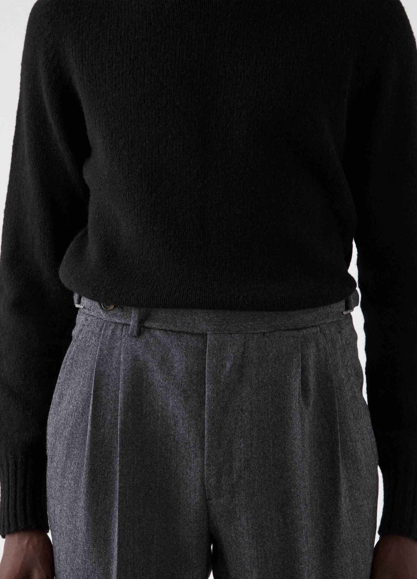 Antonio Herringbone Wool Trousers - Mid Grey Berg & Berg