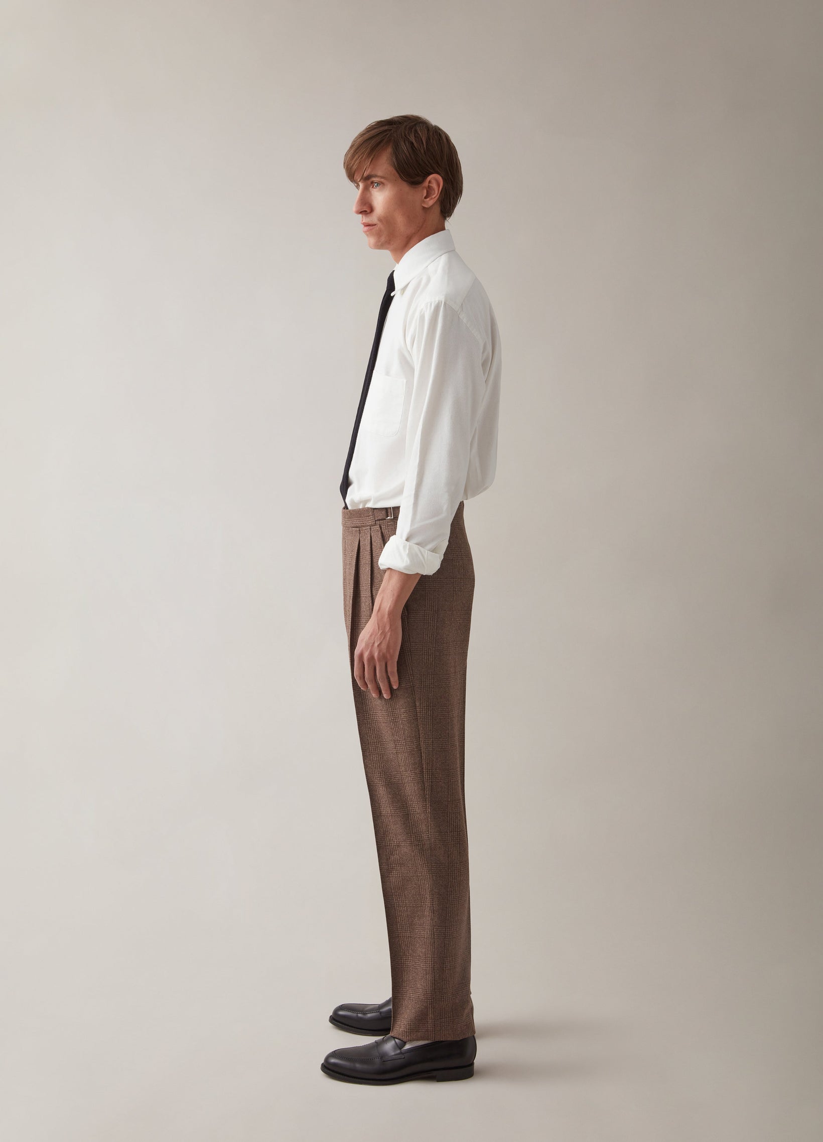 Antonio Glencheck Flannel Trousers - Brown Berg & Berg