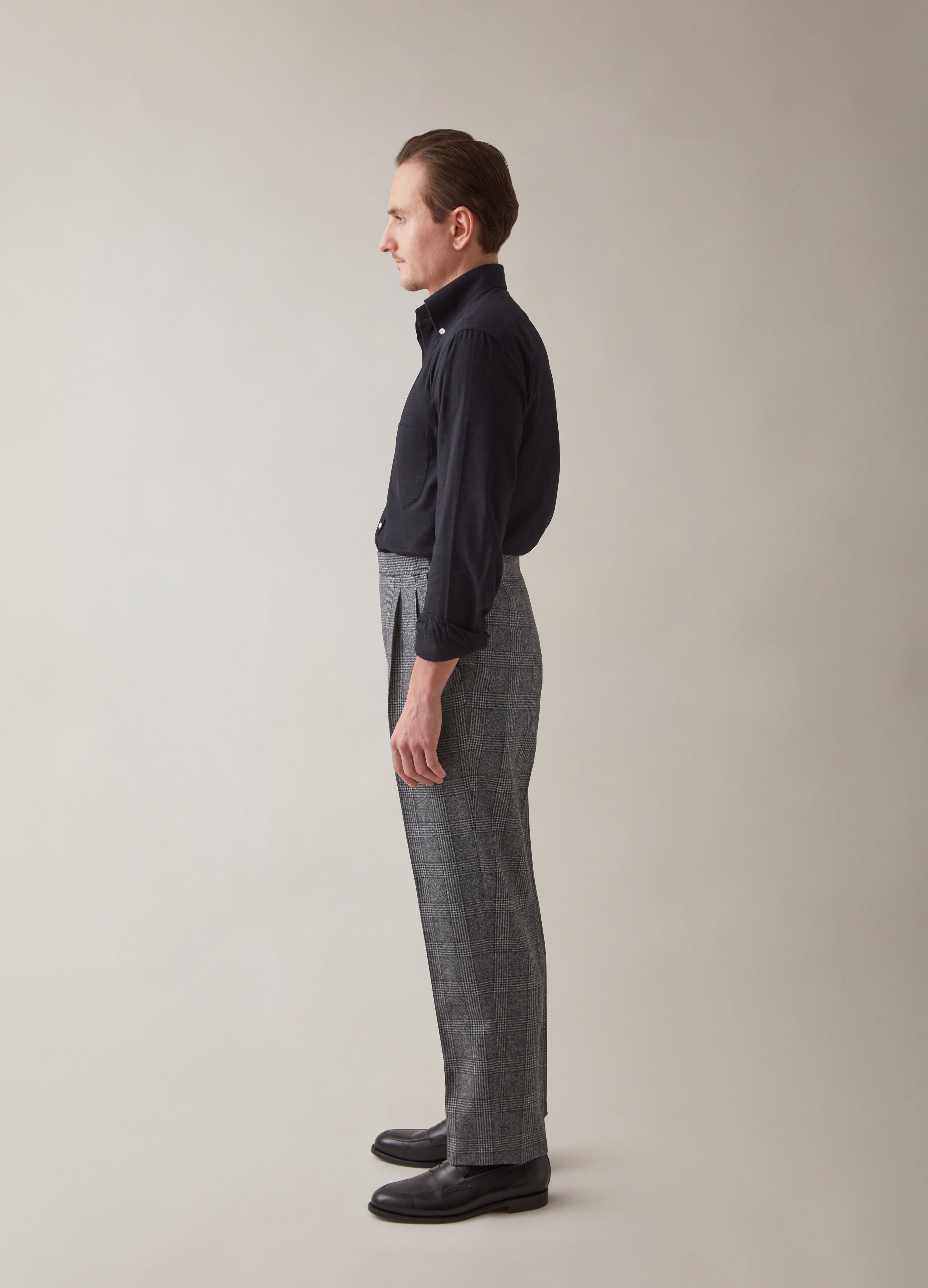 Antonio Glencheck Flannel Trousers - Grey Berg & Berg