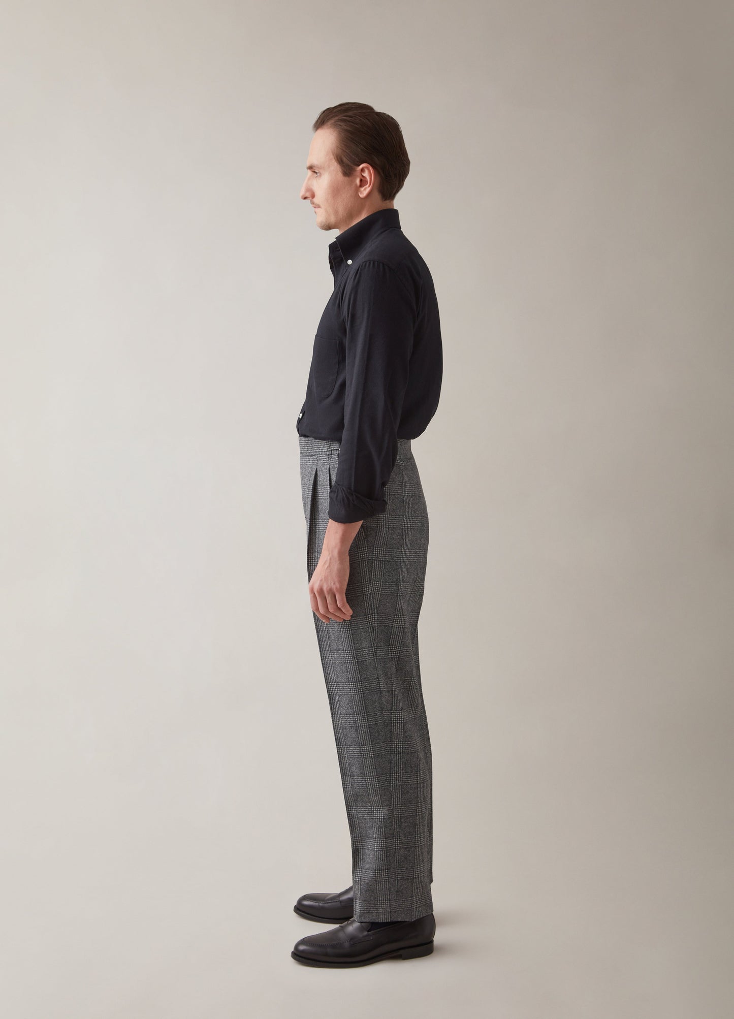 Antonio Glencheck Flannel Trousers - Grey Berg & Berg