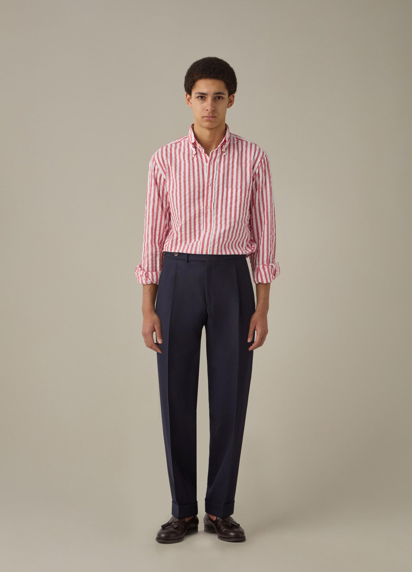 Antonio High Twist Wool Trousers - Navy Berg & Berg