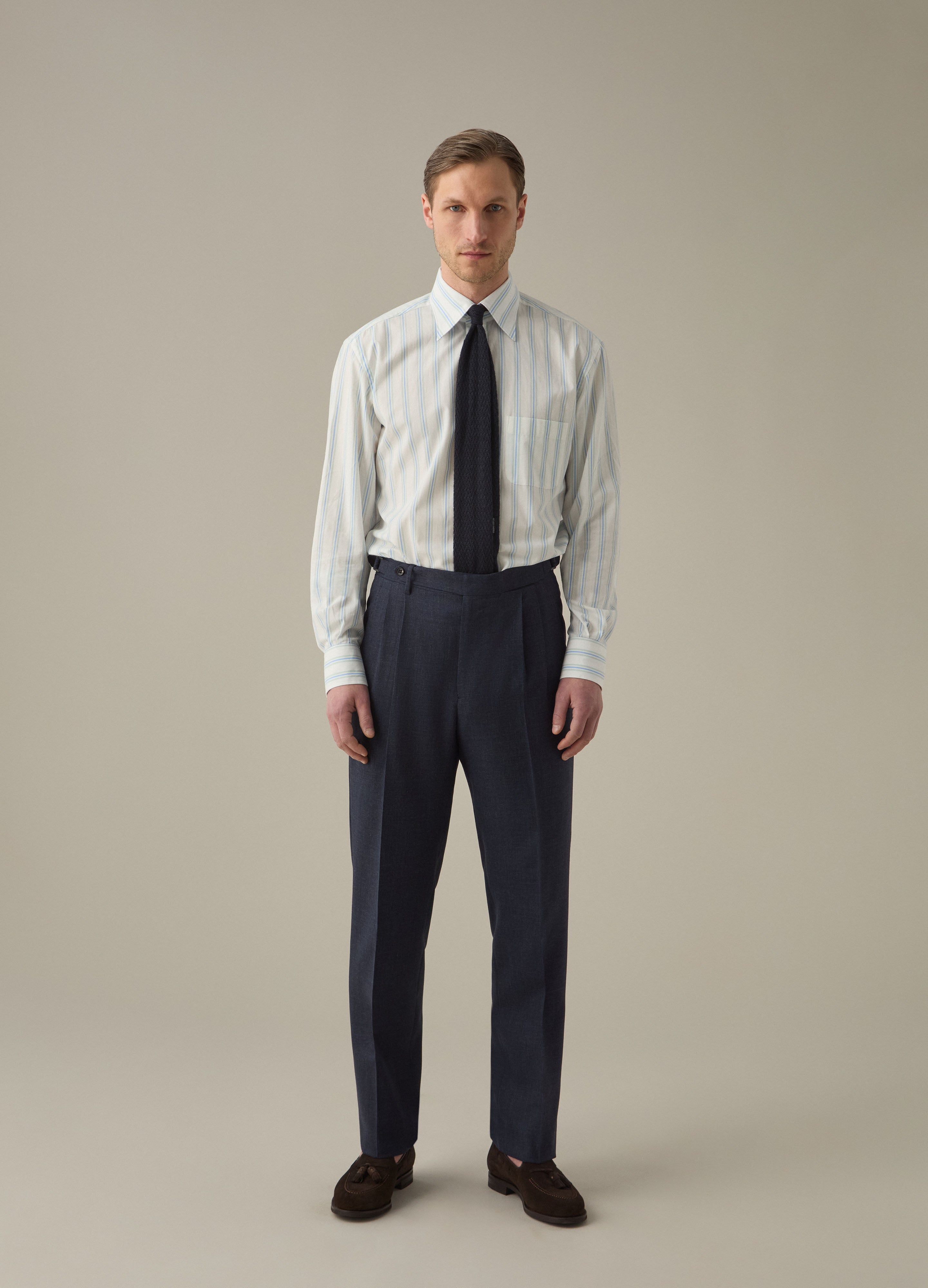 Antonio High Twist Wool Trousers - Air Force Blue Berg & Berg