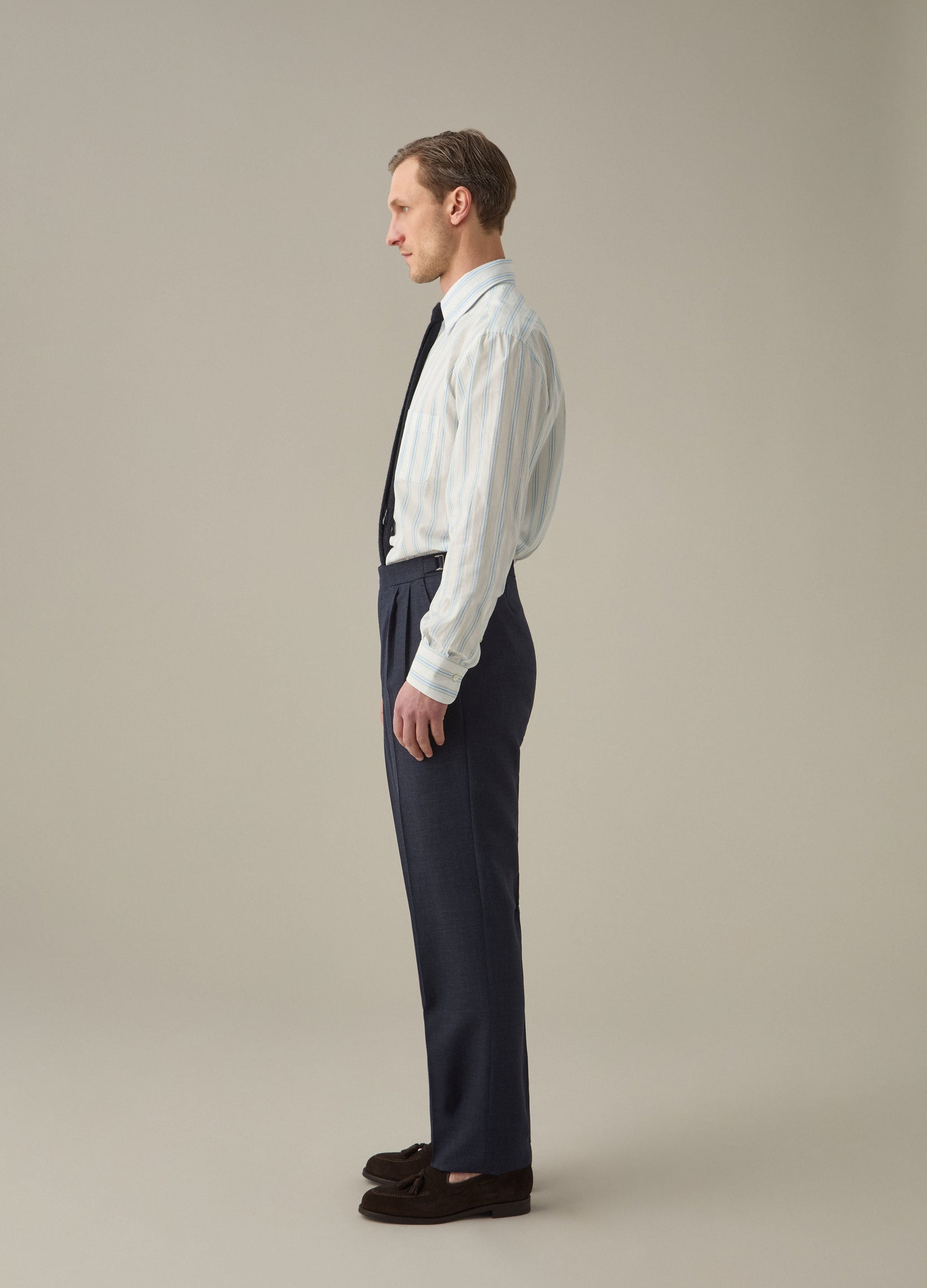 Antonio High Twist Wool Trousers - Air Force Blue Berg & Berg