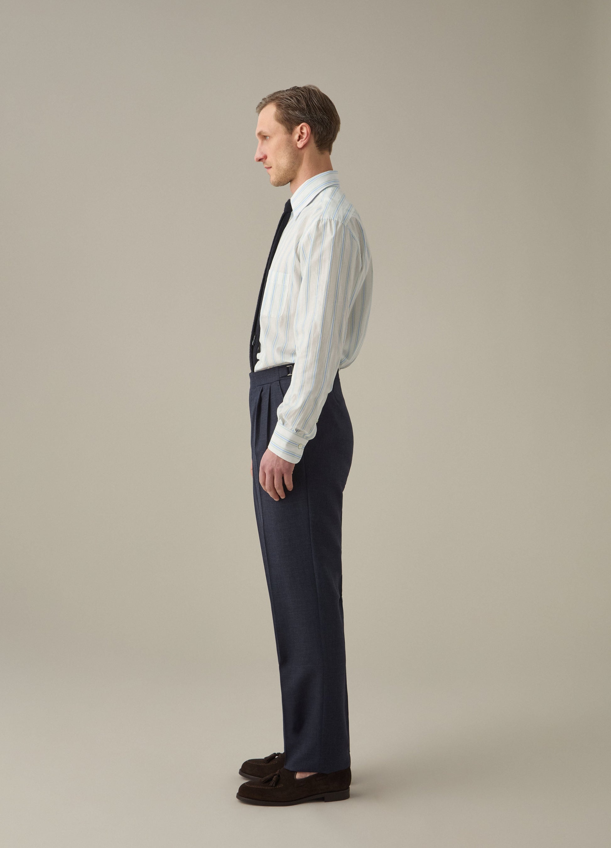 Antonio High Twist Wool Trousers - Air Force Blue Berg & Berg