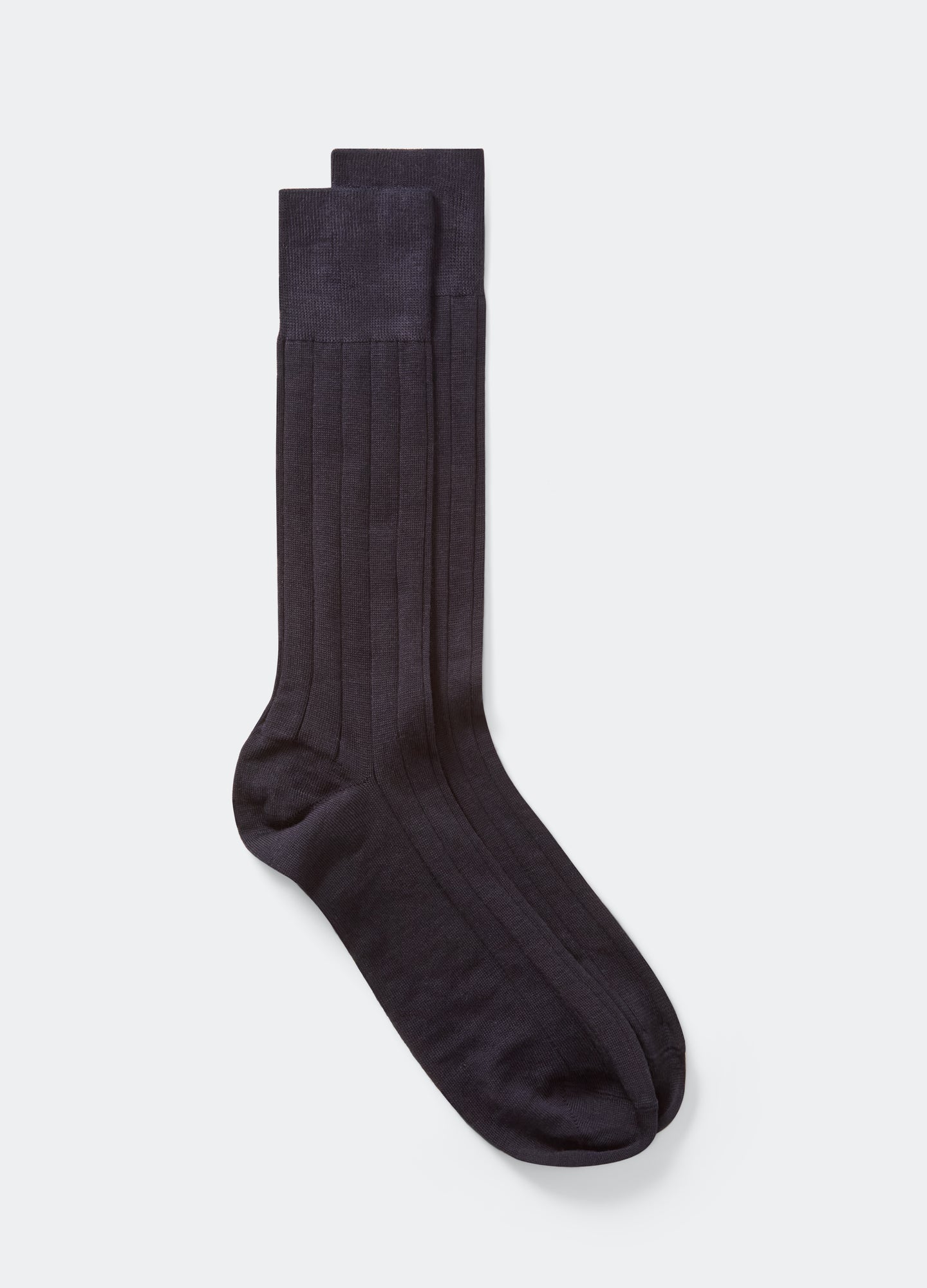 Wide Rib Wool Socks - Navy