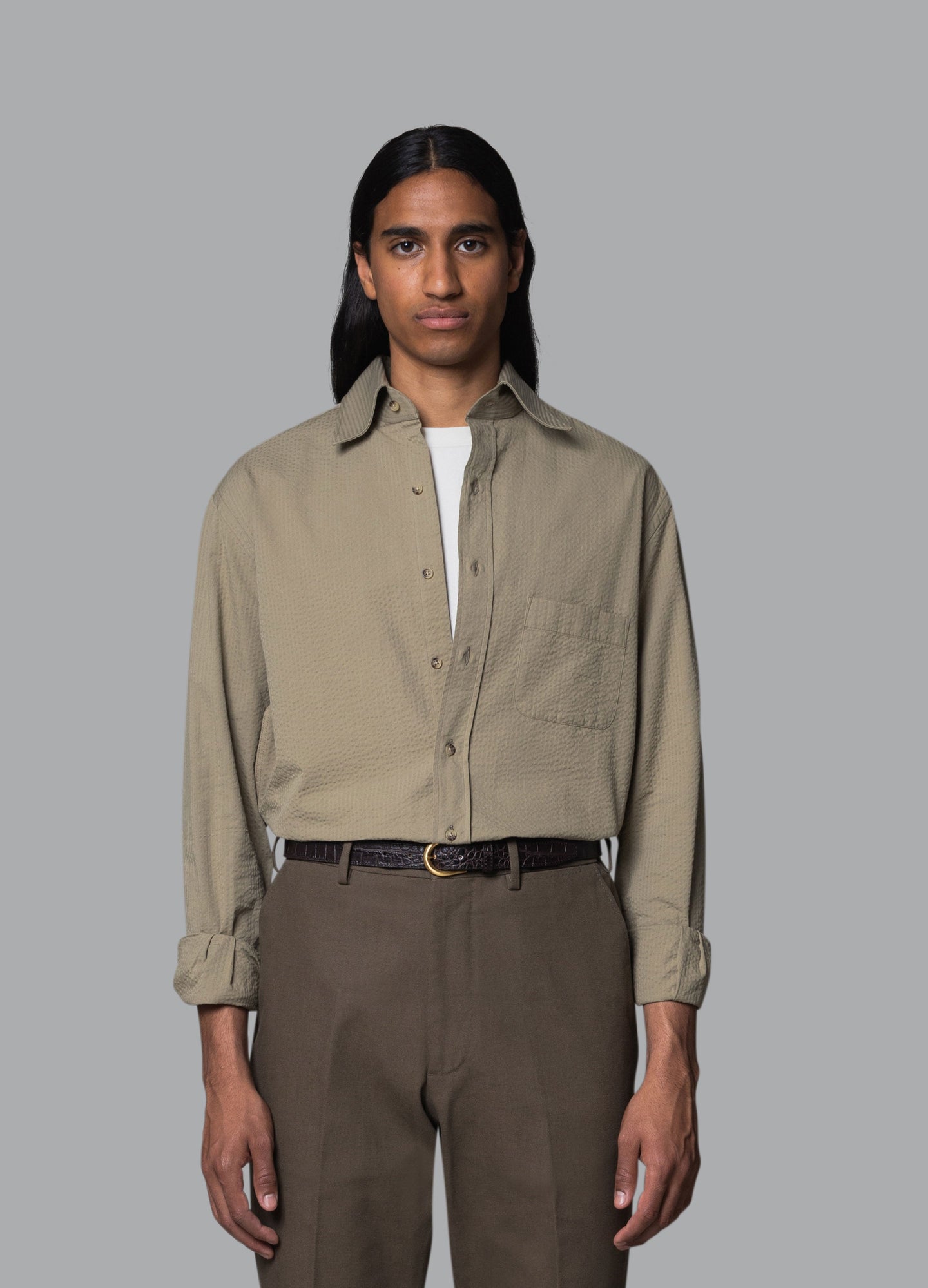 Fabian Turndown Collar Shirt - Olive | Berg & Berg