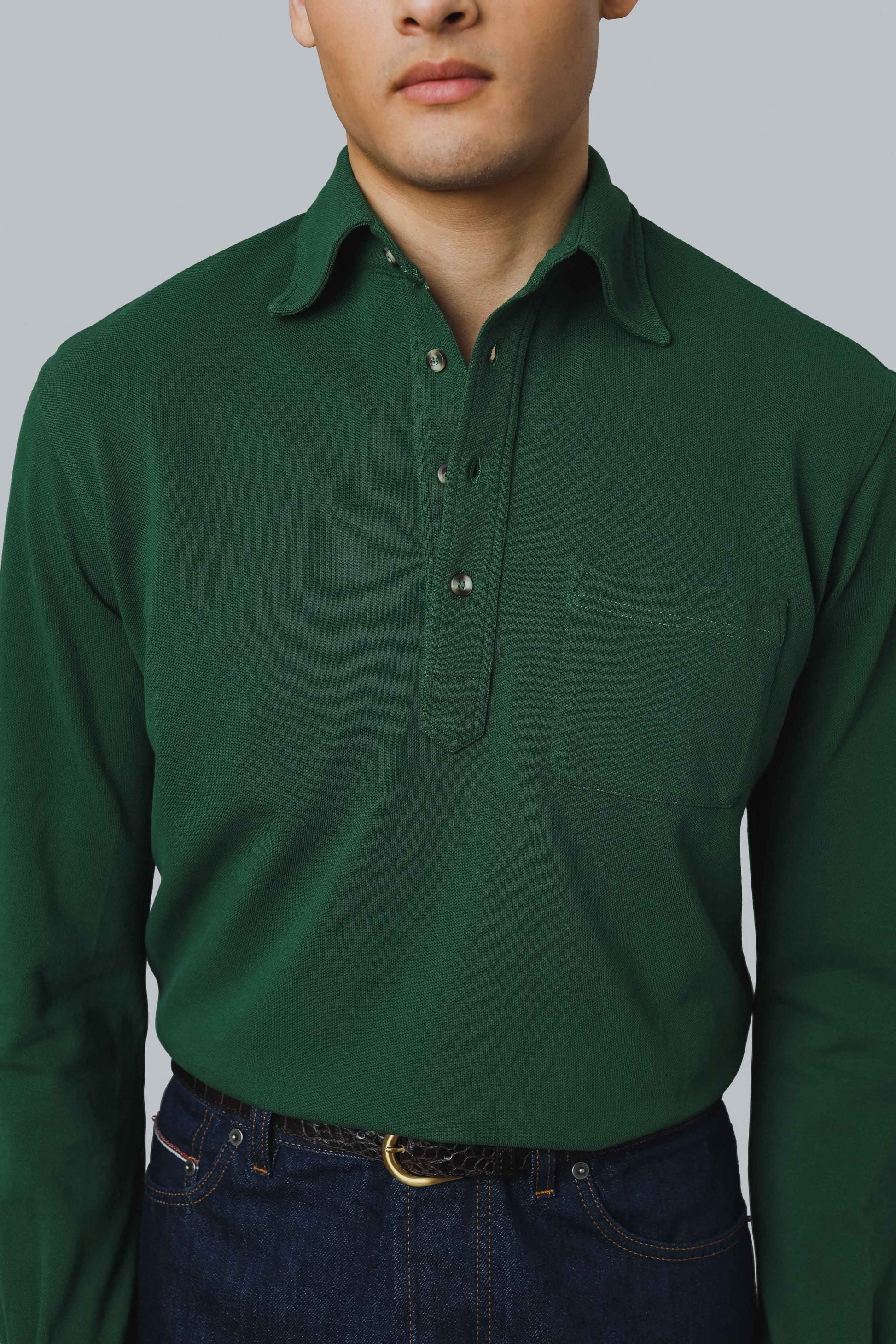 Ted Long Sleeve Polo Shirt - Dark Green Berg & Berg