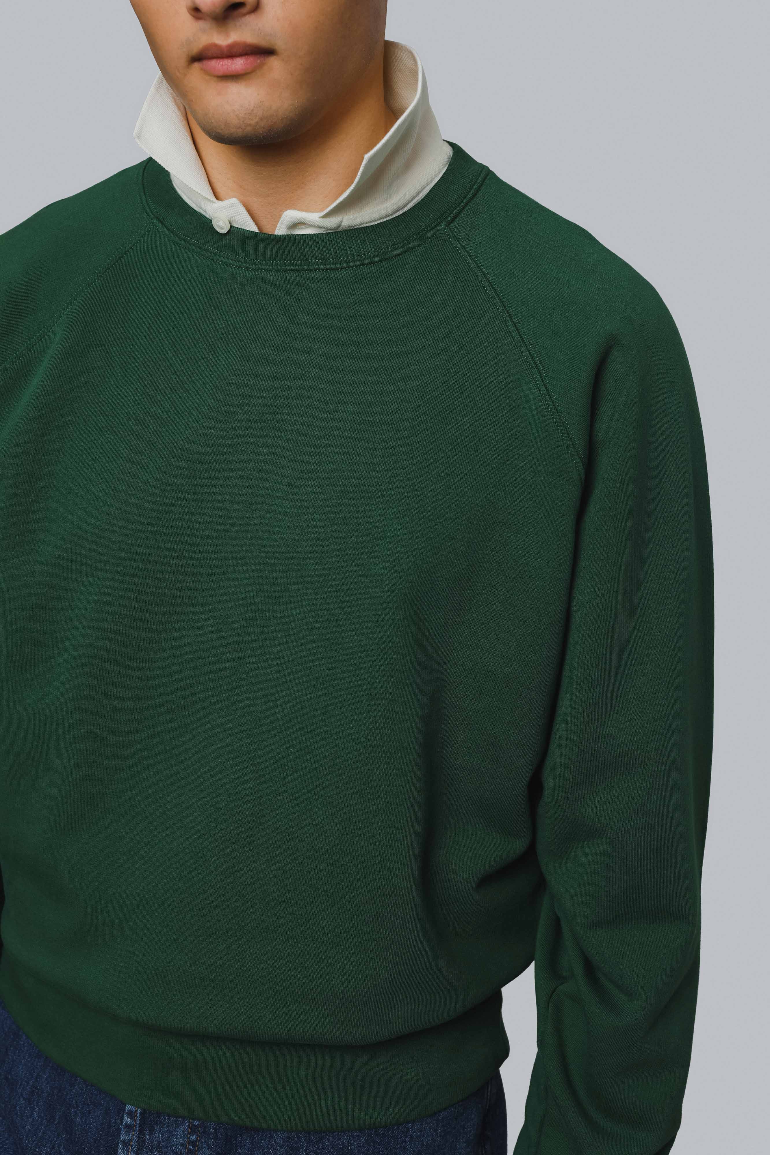 Tommy Crew Neck Raglan Sweatshirt - Dark Green Berg & Berg