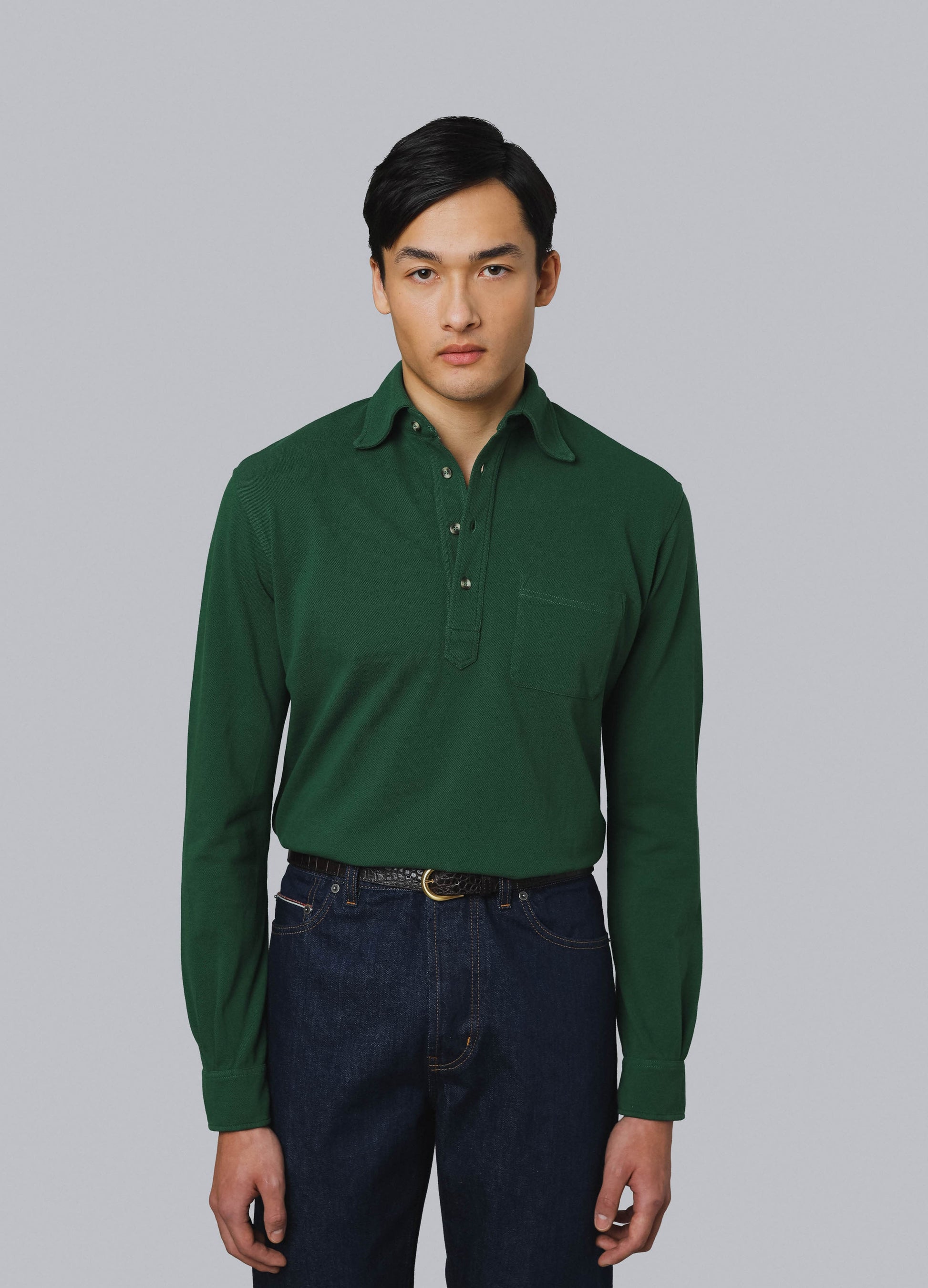 Ted Long Sleeve Polo Shirt - Dark Green Berg & Berg